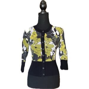 Valerie Bertinelli Button Down Cardigan Blue Green White 3/4 Sleeve XS